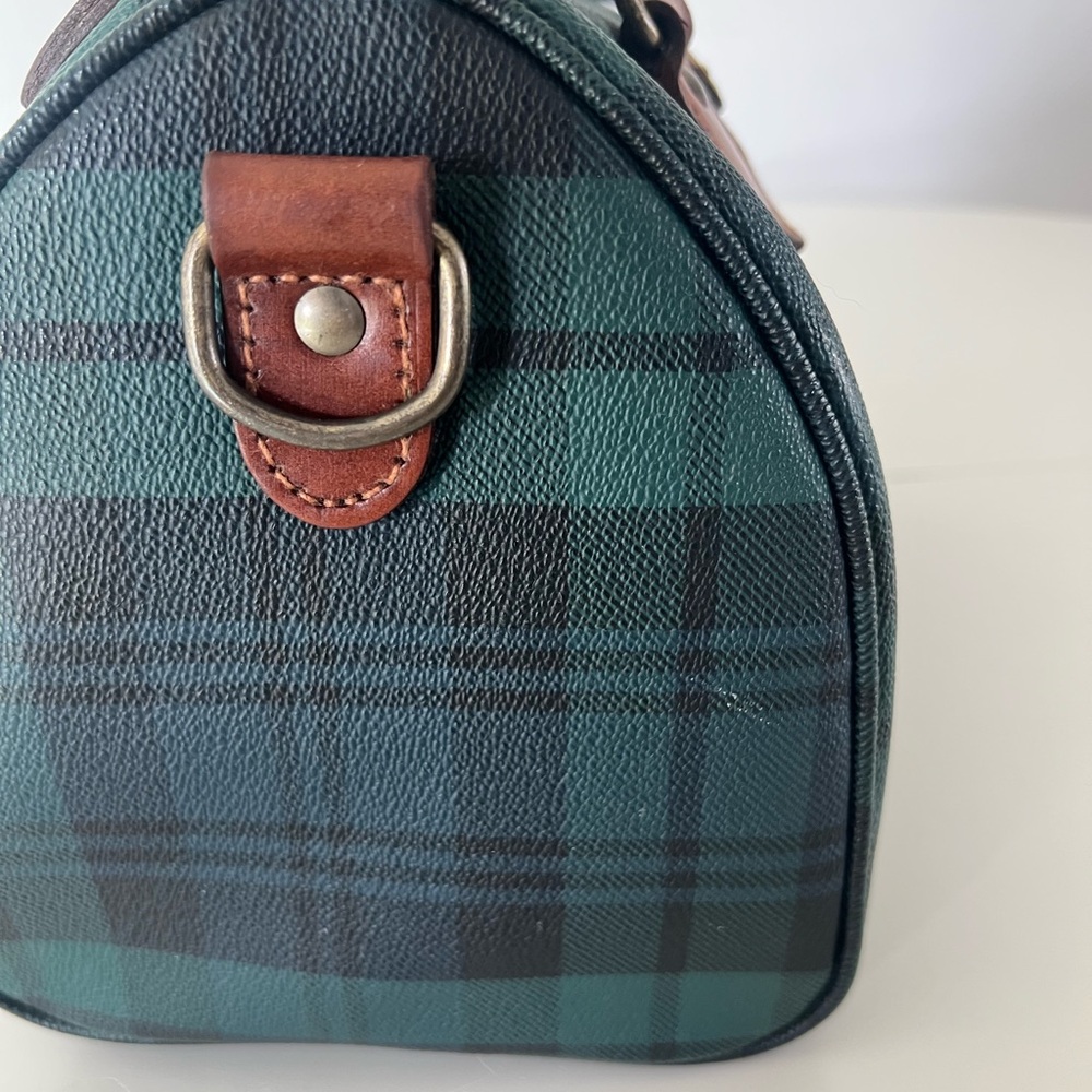 Polo Ralph Lauren Vintage Blackwatch Plaid Leather Boston Satchel Hand Bag - Picture 8 of 16